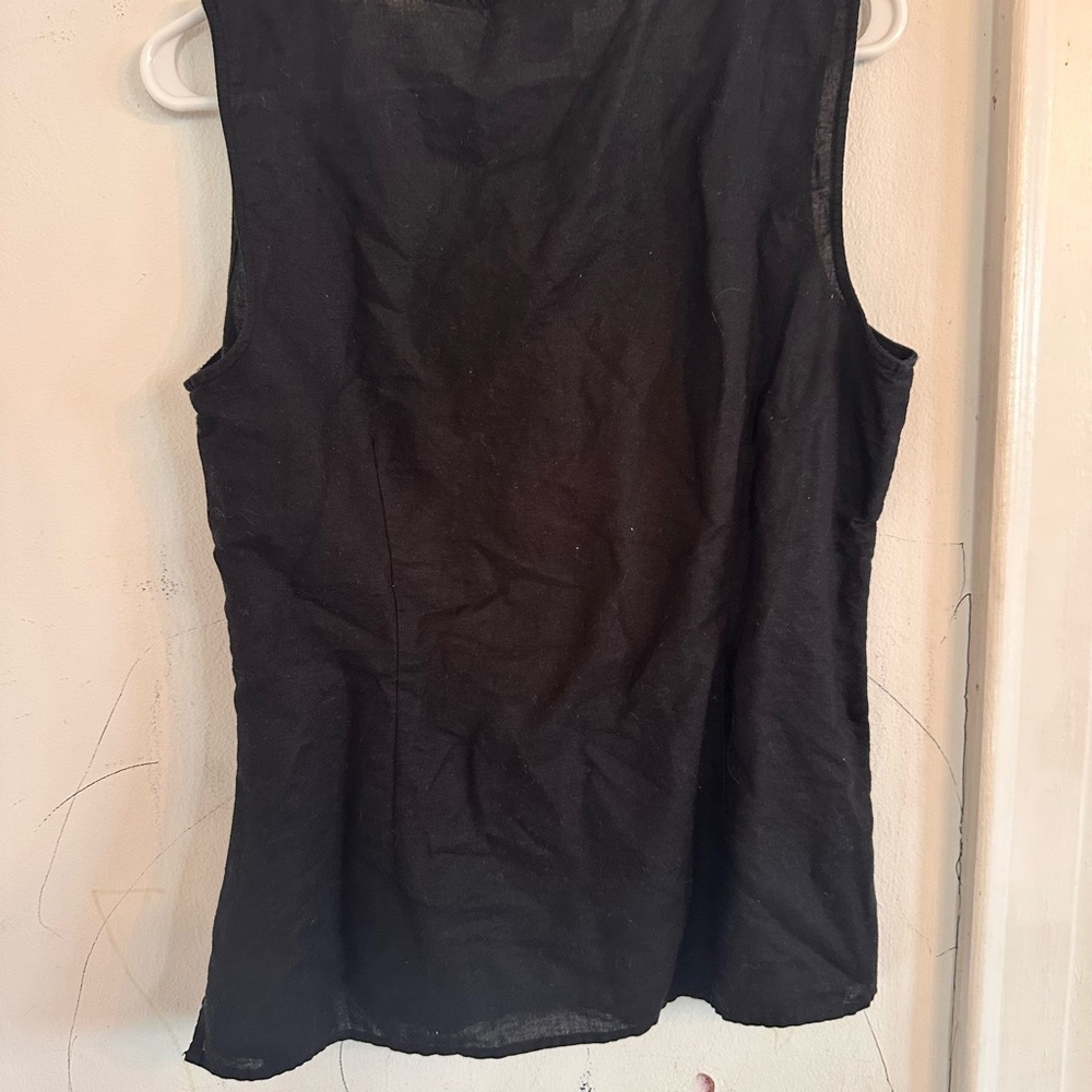 Black Linen Top - Size 14 (Fits like a M/L) - Coastal Beach Vibe Beaded - Picture 9 of 9